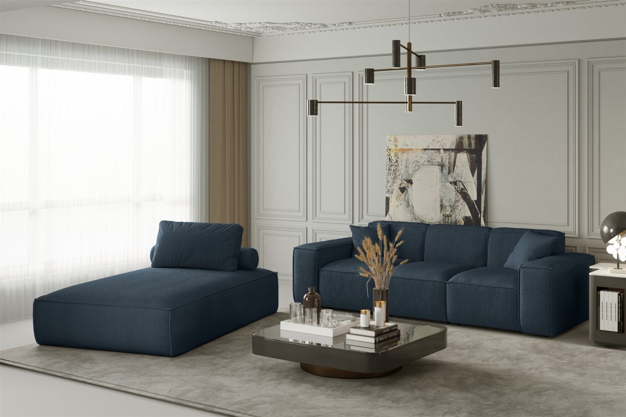 Sofa Set 2-teilig Sezlong und Sofa 3-Sitzer CELES in Stoff Scala Ozeanblau