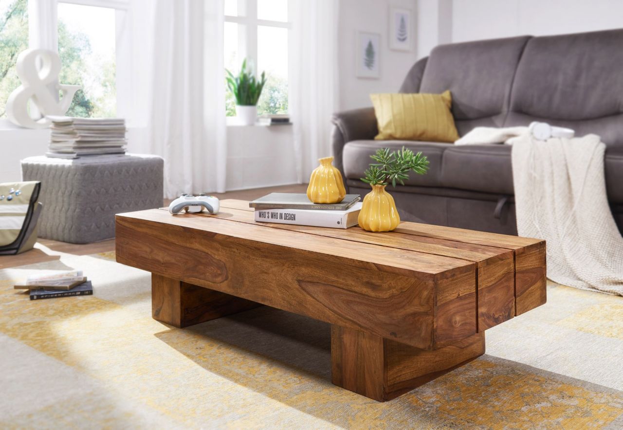 Couchtisch Massivholztisch ASMO 120x45x30 cm Holz Sheesham
