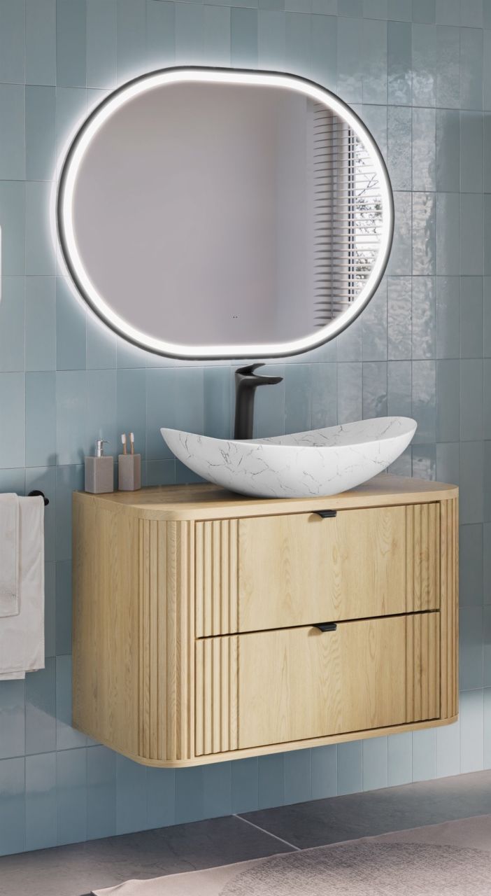 Badmöbel Set 3-tlg Badezimmerset WENDO Cremona Eiche Spiegel 70cm inkl. Wasch...