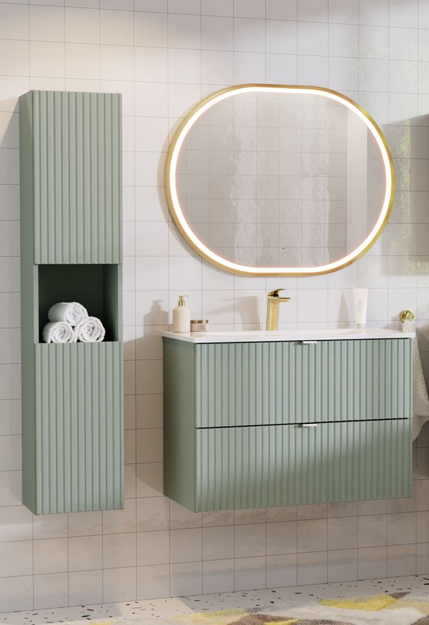 Badmöbel Set 3-tlg Badezimmerset PANTIN Salbeigrün Schrank 80cm inkl. Waschtisch