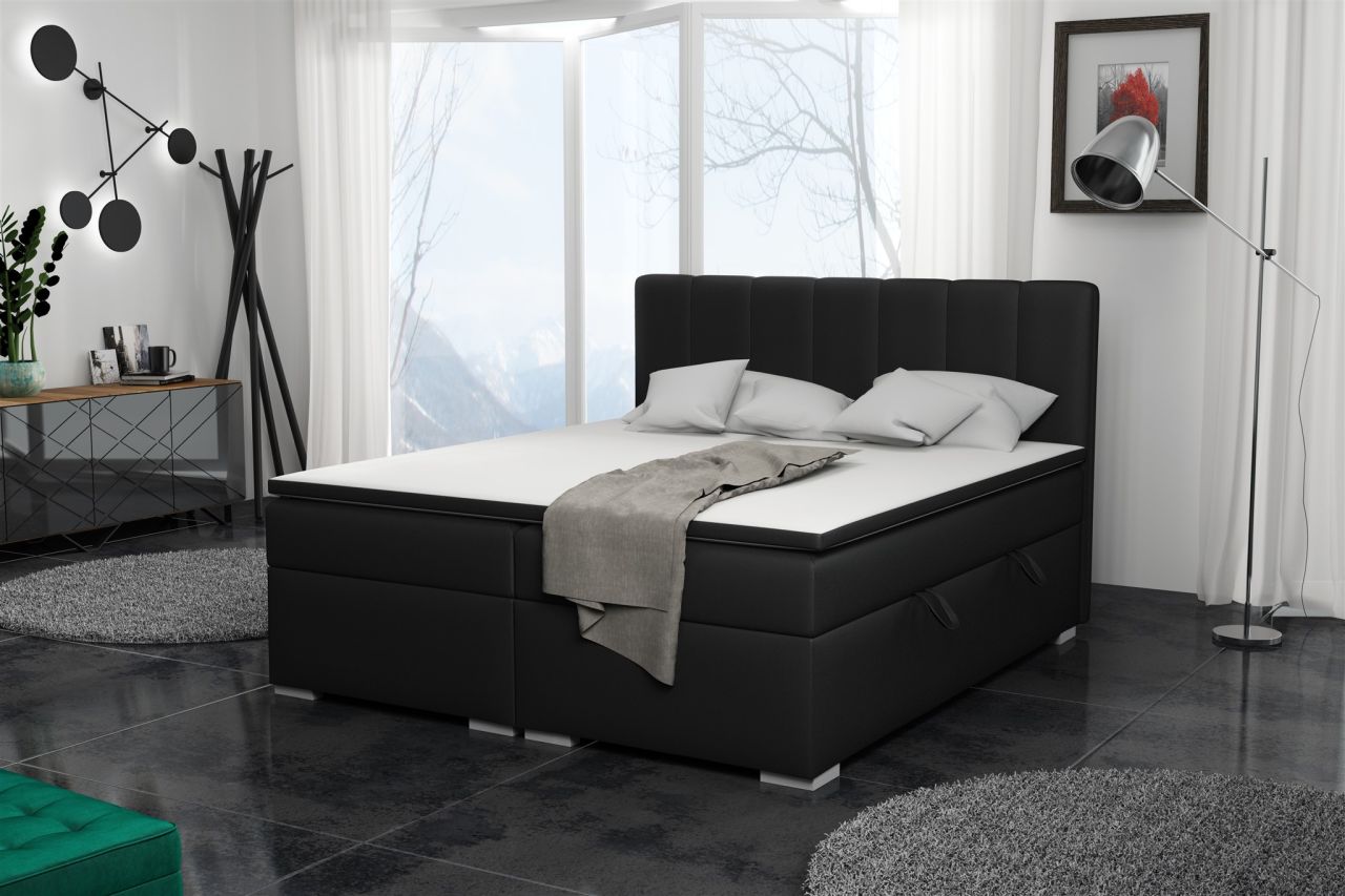 Boxspringbett Schlafzimmerbett LAURIN 160x200cm Kunstleder Soft Schwarz