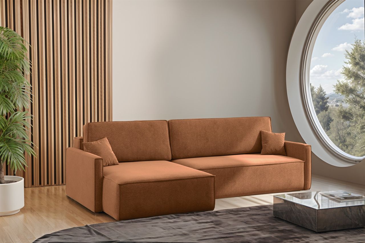 Ecksofa Schlafsofa Sofa LOUIS Stoff Salvador Rostbraun Ottomane Links