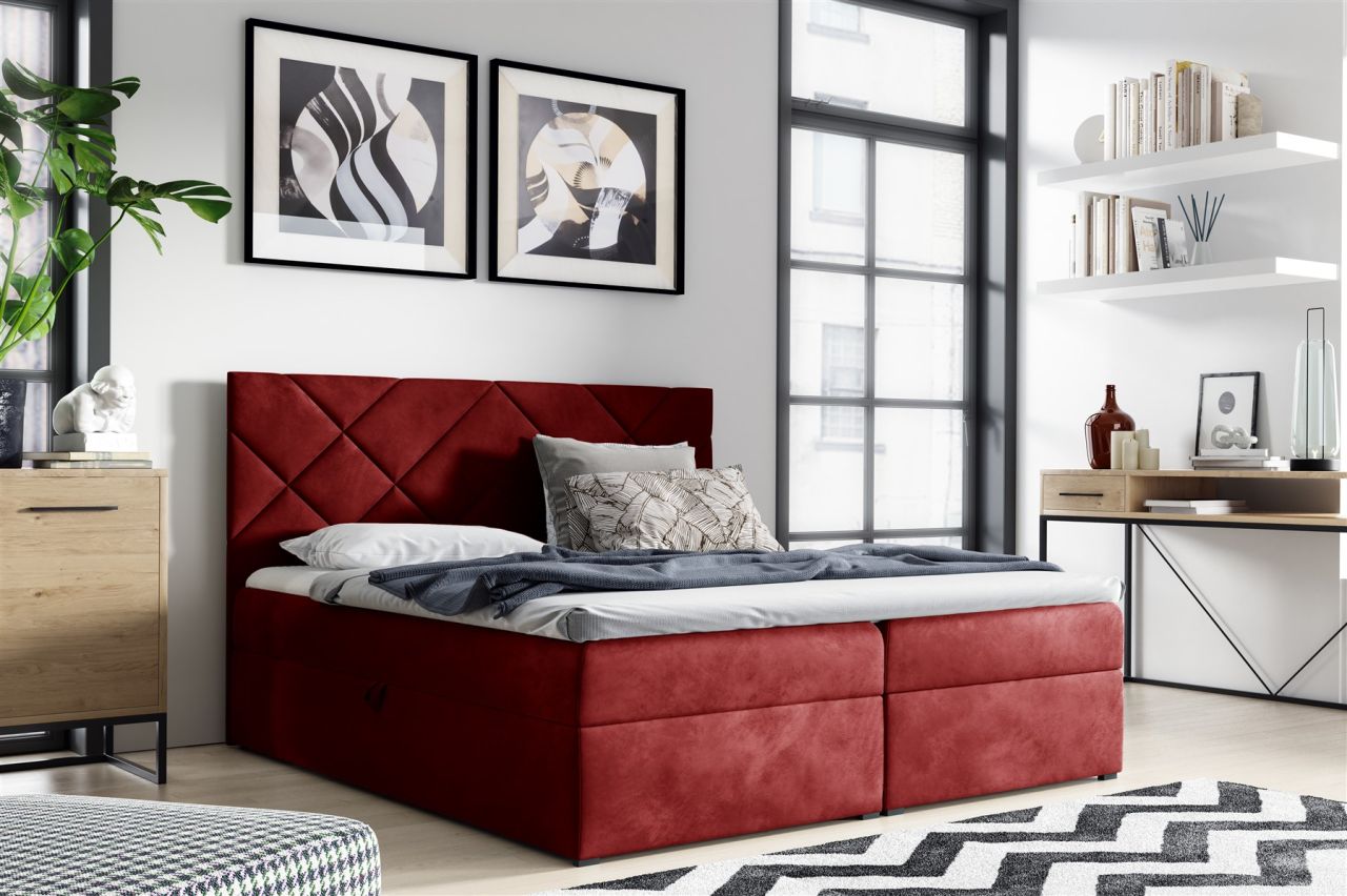 Boxspringbett Schlafzimmerbett 140x220cm LAZARO Nr.3 Rot inkl. Bettkasten