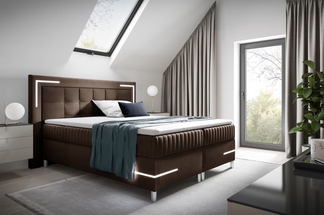 Boxspringbett Schlafzimmerbett 120x200cm AMORE Nr.2 Braun inkl. LED-Beleuchtung