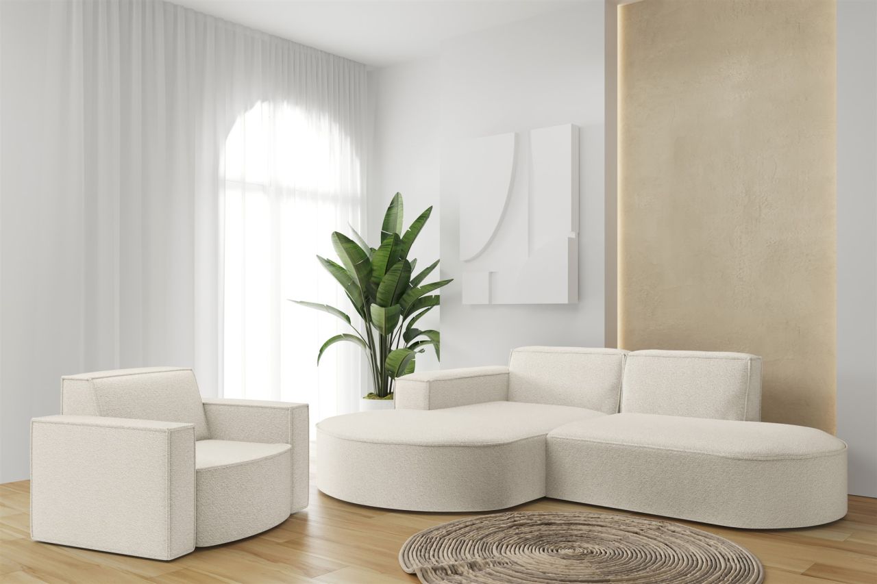 Sofa Set 2-teilig Sessel und Ecksofa PALMA XS Stoff Ascot Beige Ottomane Links