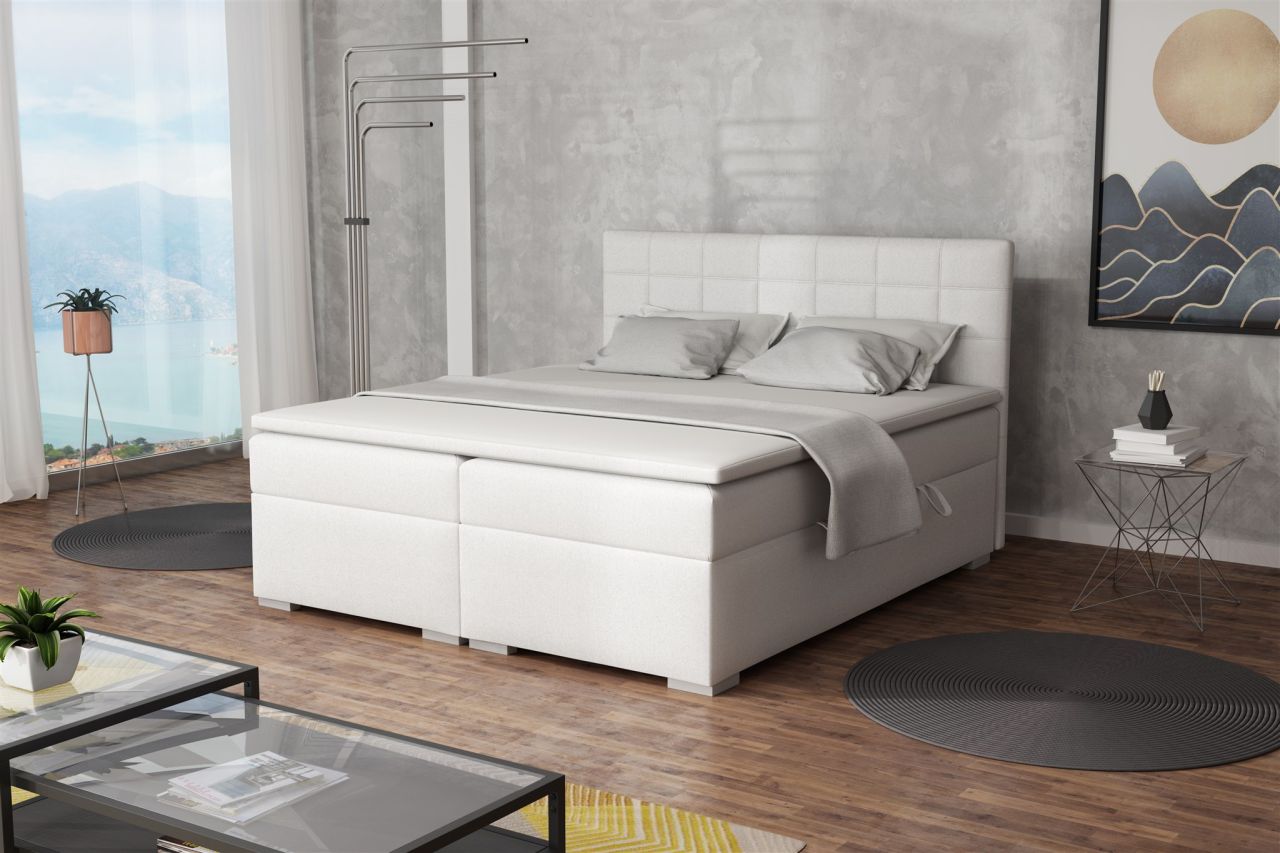 Boxspringbett Schlafzimmerbett FARUK 140x200cm Kunstleder Soft Weiss