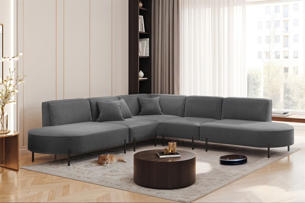 Ecksofa Designersofa VALENCIA Stoff Quelle Dunkelgrau Universal