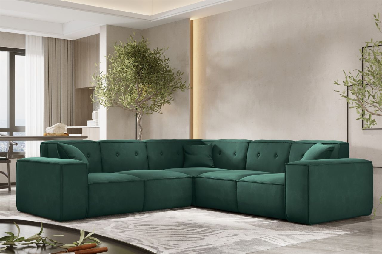 Ecksofa Designersofa CESINA in Stoff Opera Velvet Grün Seite Universal