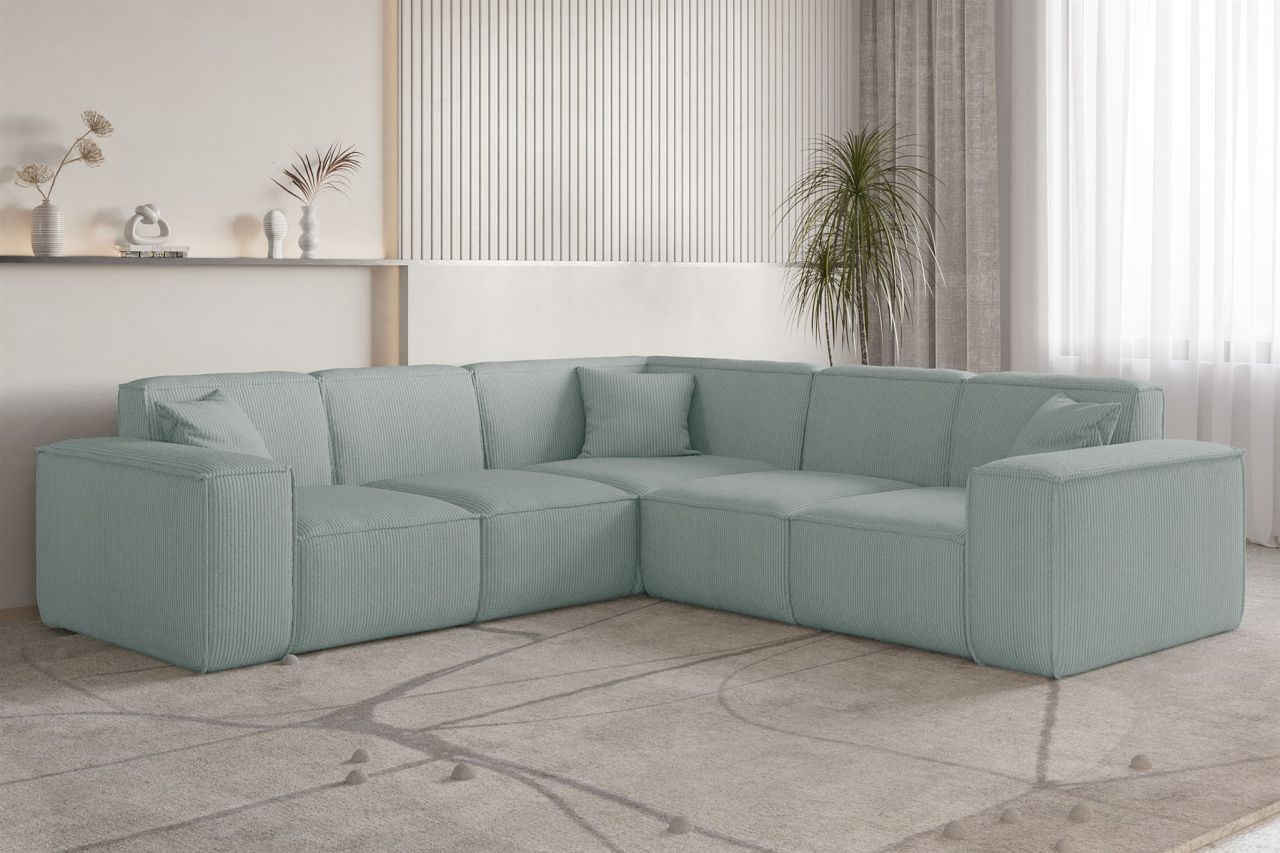 Ecksofa Designersofa CELES PREMIUM in Stoff Scala Saphirblau Seite Universal