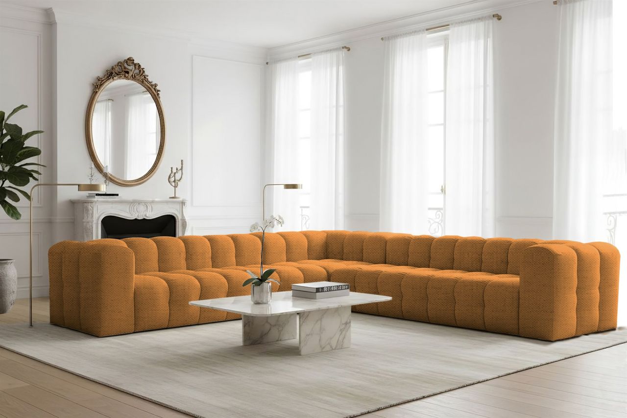 Ecksofa Designersofa SOLVIE XL in Stoff Moly Orange Seite Universal