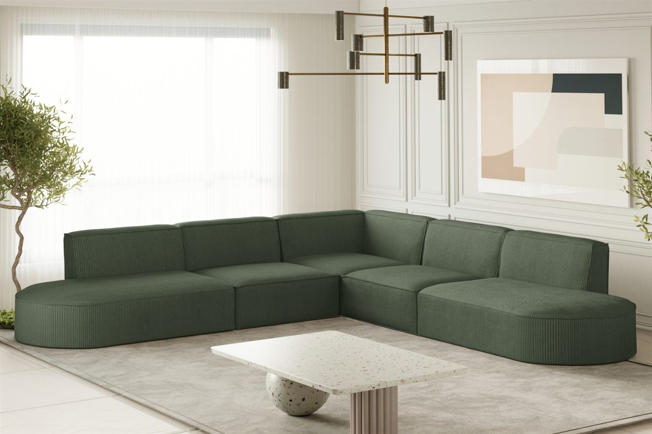 Ecksofa Designersofa PALMA Stoff Scala Forest Seite Universal