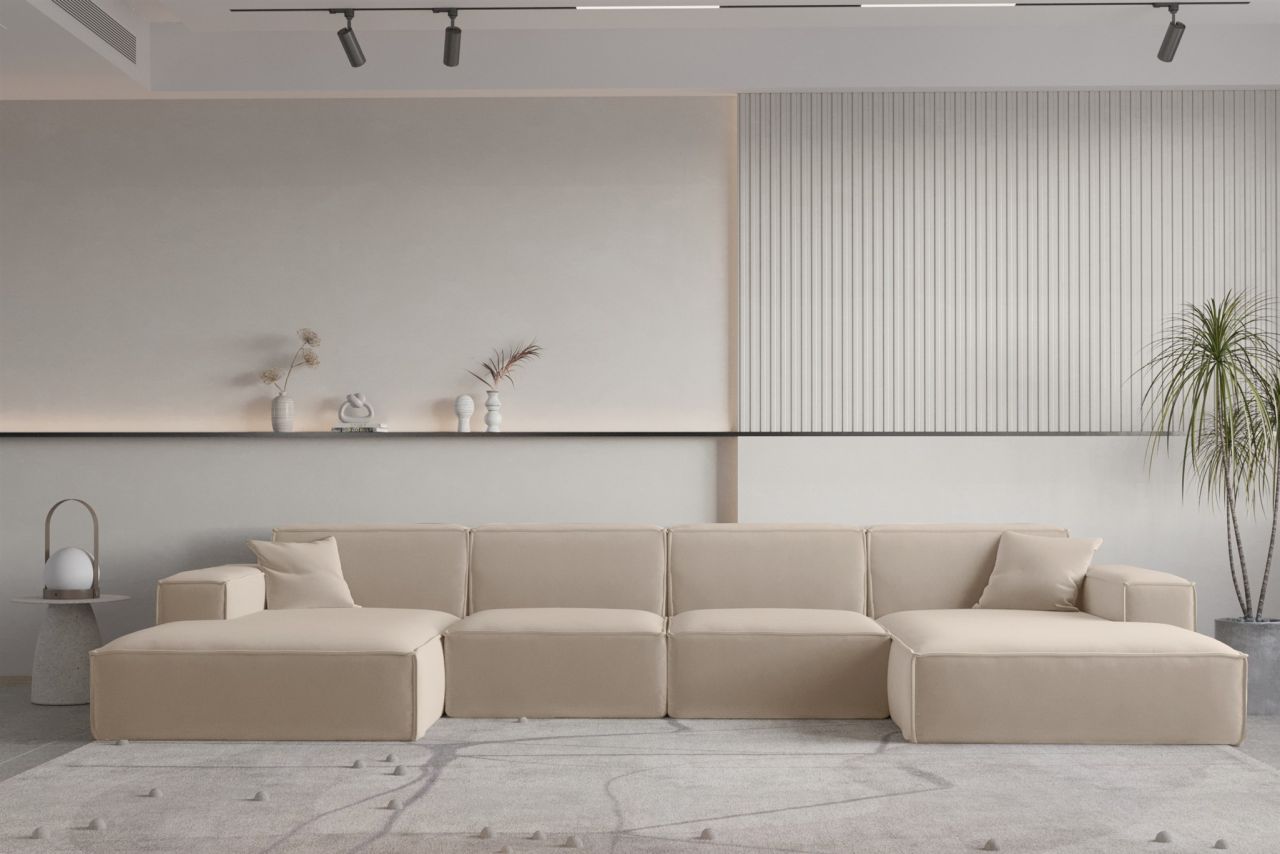 Wohnlandschaft U-Form CELES PREMIUM in Stoff Opera Velvet Sand