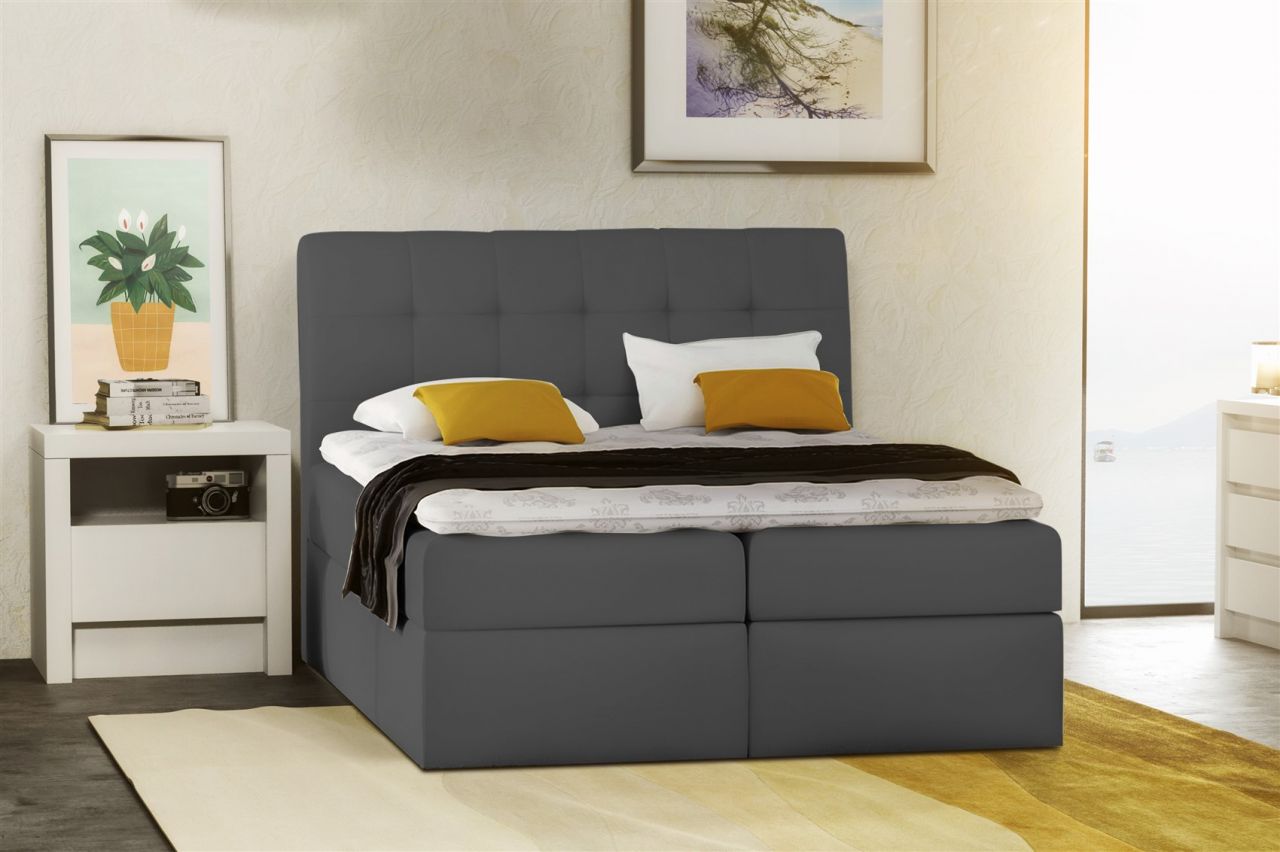 Boxspringbett Schlafzimmerbett TURIN Kunstleder Anthrazit 200x200 cm