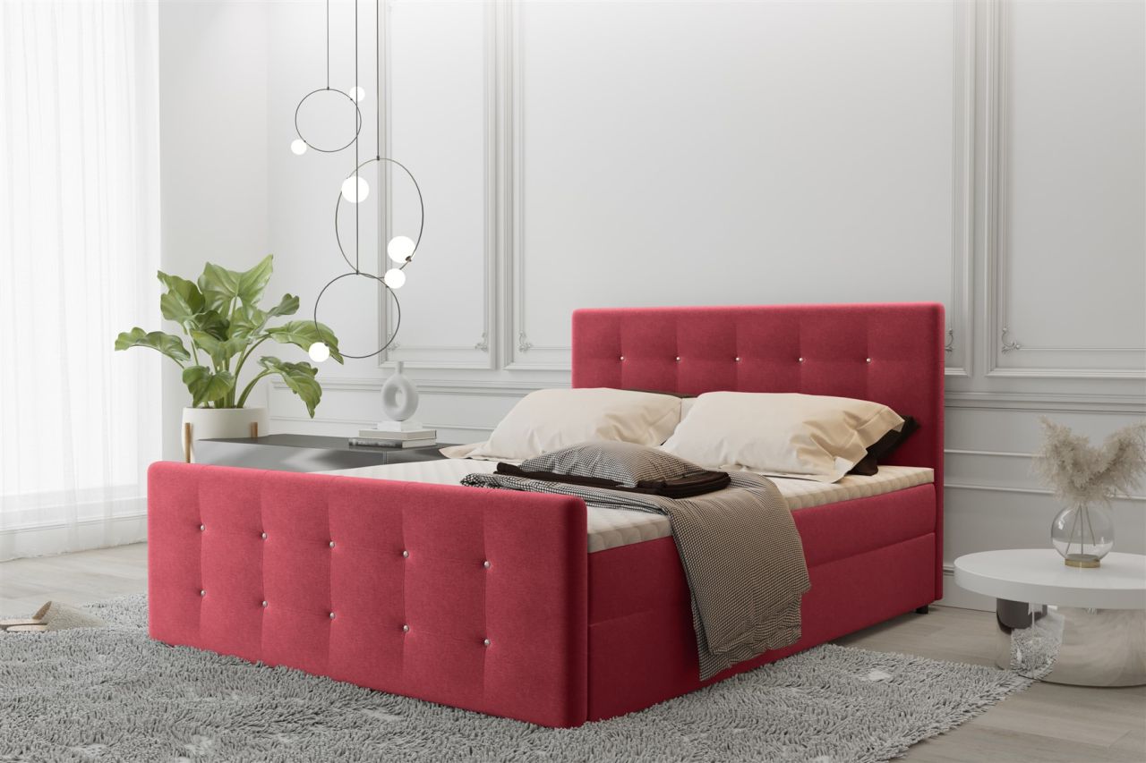 Boxspringbett Schlafzimmerbett MAURO 160x200cm Stoff Soro Rot inkl.Bettkasten