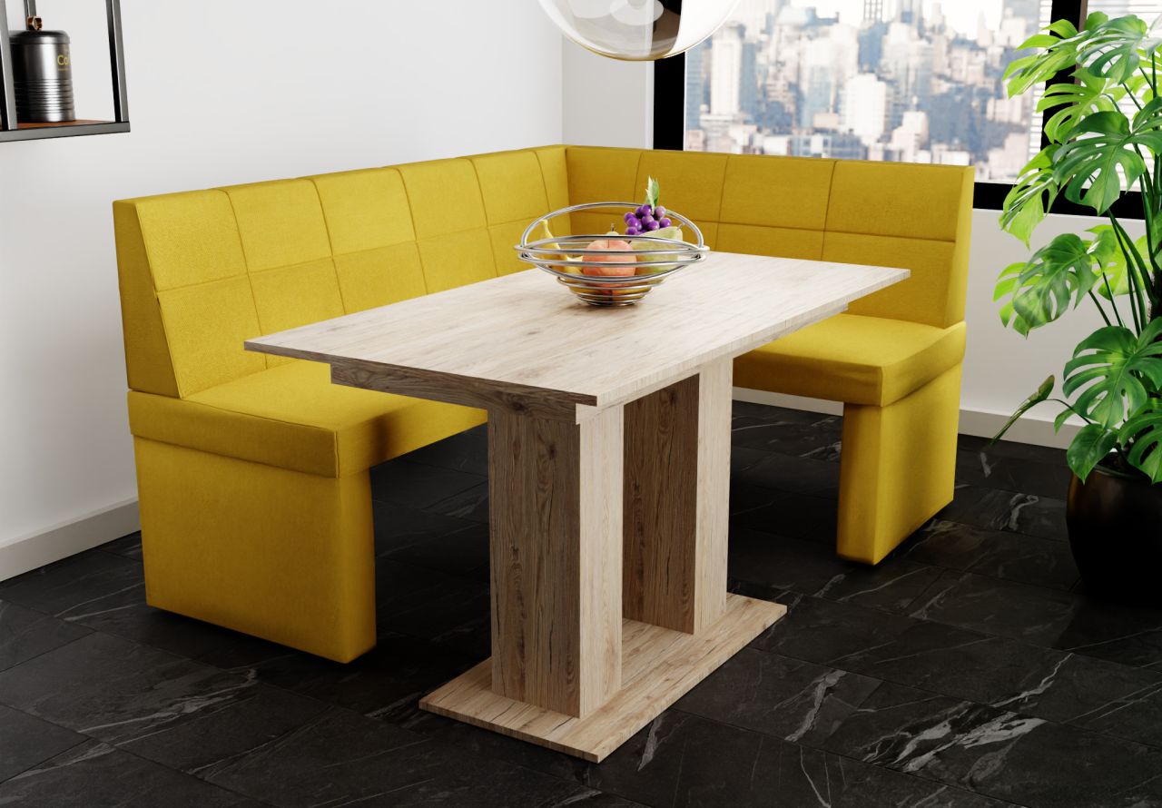 Eckbankgruppe 196x142 cm BLAKE XL L Stoff Soro Gelb / Esstisch DANTE Sonoma