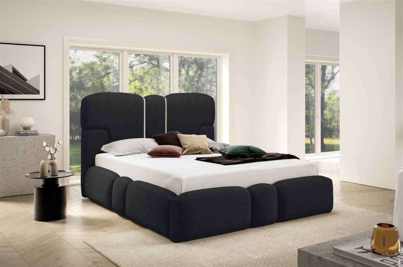 Polsterbett Schlafzimmerbett JORDAN 200x200cm Komplettset in Stoff Doha Schwarz