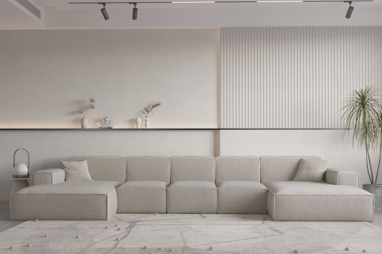 Wohnlandschaft U-Form CELES PREMIUM XL in Stoff Ascot Bukla Beige