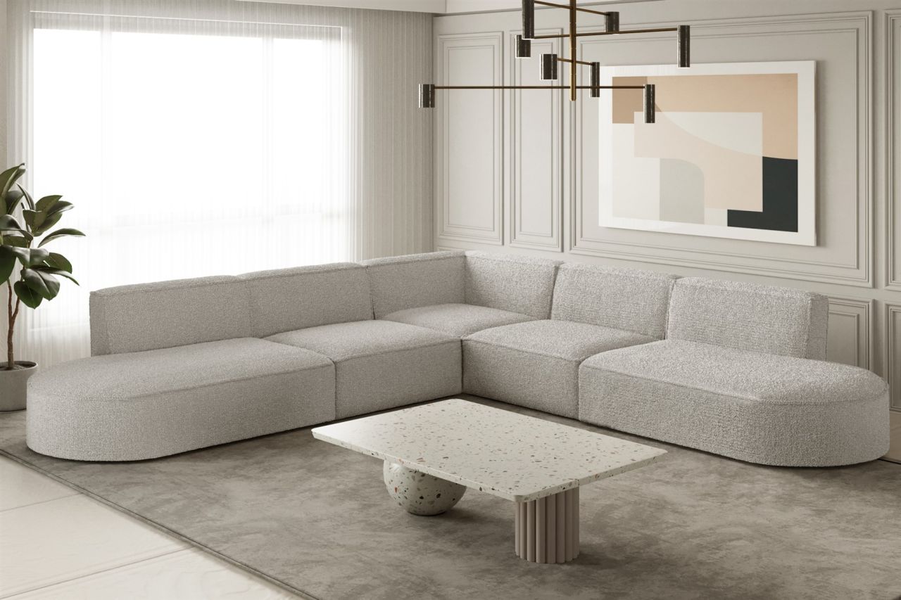 Ecksofa Designersofa PALMA Stoff Ascot Pearl Universal