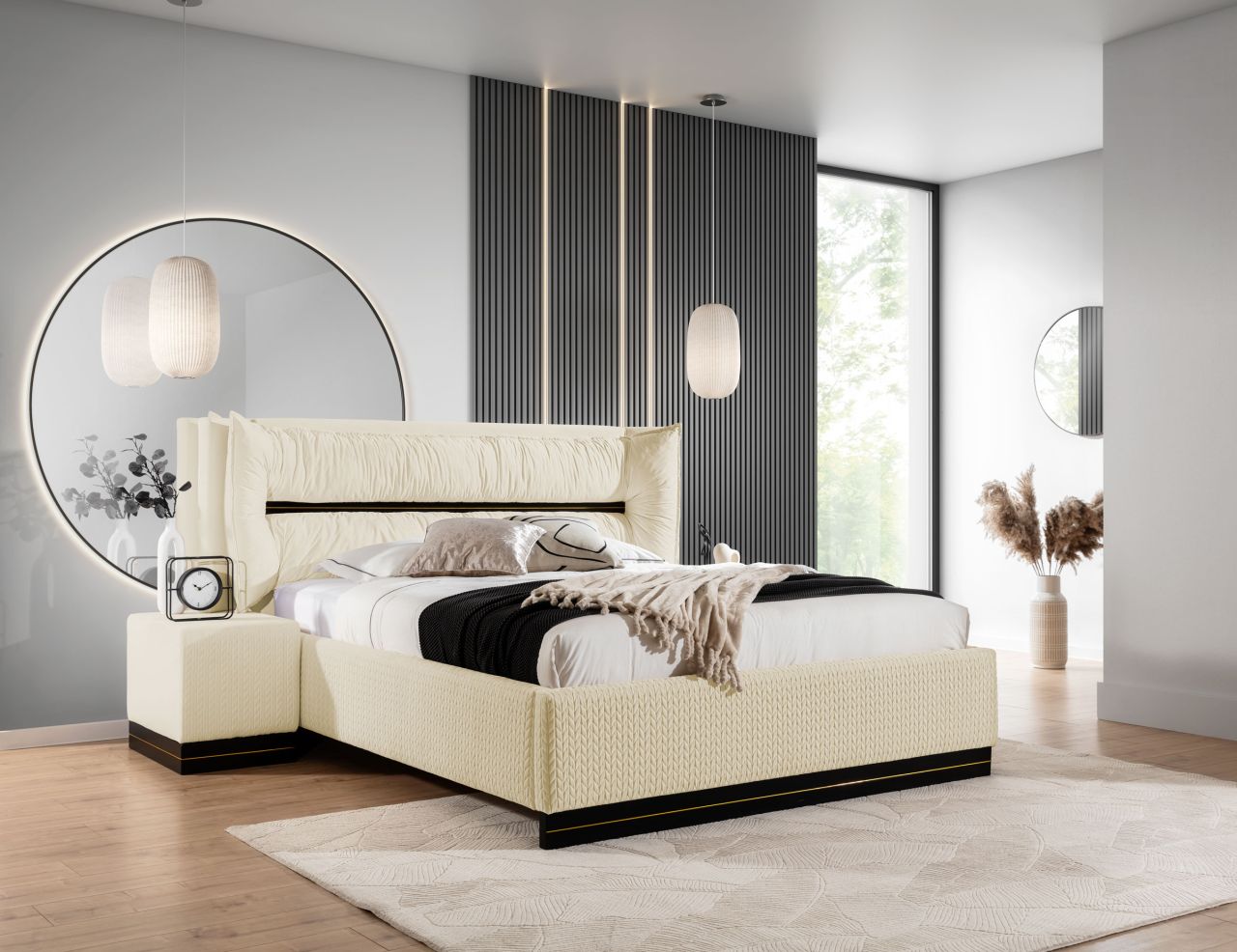 Polsterbett Doppelbett Set.2 HAMILTON 140x200cm Stoff Magic Velvet Creme