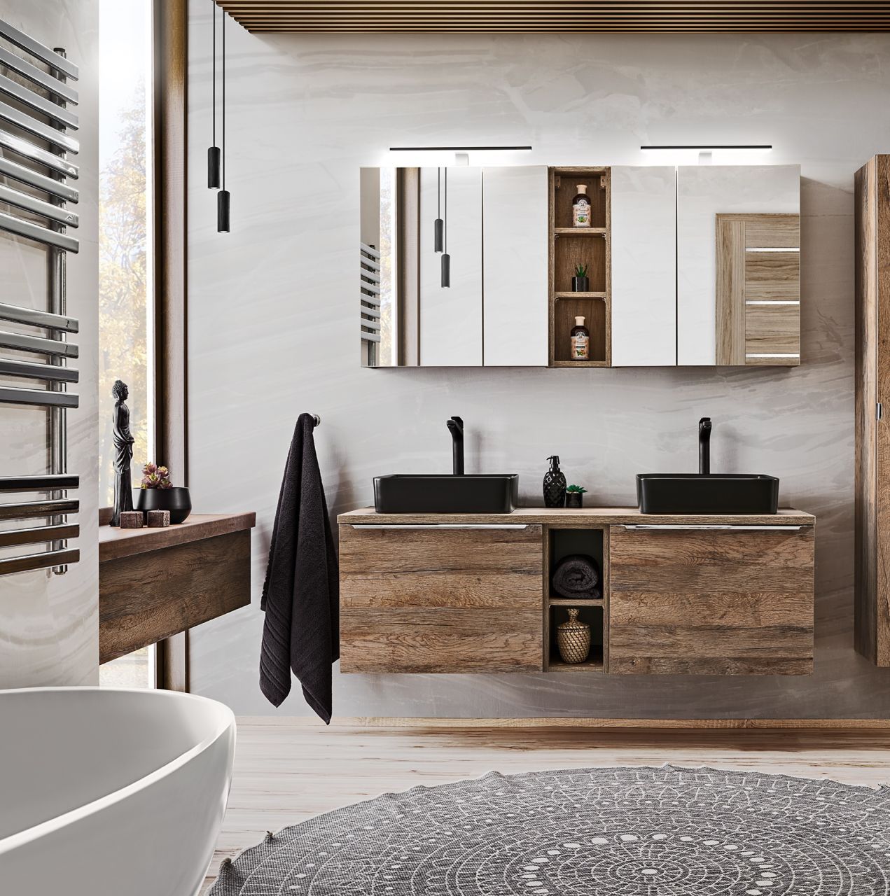 Badmöbel Set 8-tlg Badezimmerset AKAN Vintage Eiche Variante A inkl. Waschtisch