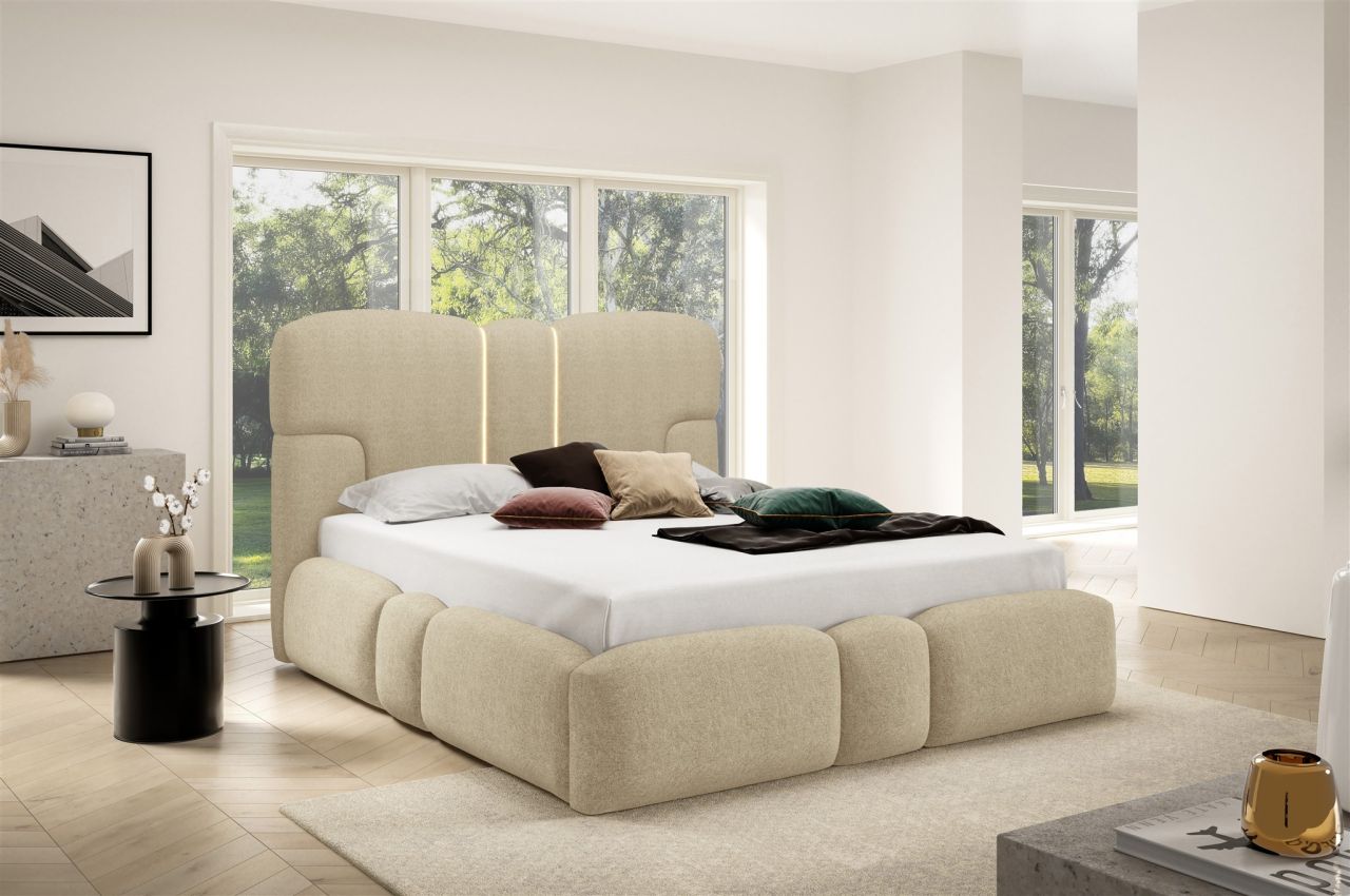 Polsterbett Schlafzimmerbett JORDAN 180x200cm in Stoff Doha Beige