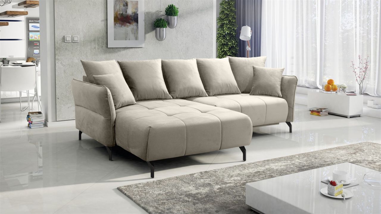 Ecksofa Schlafsofa Sofa SADIE Stoff Element Hellbeige Ottomane Links