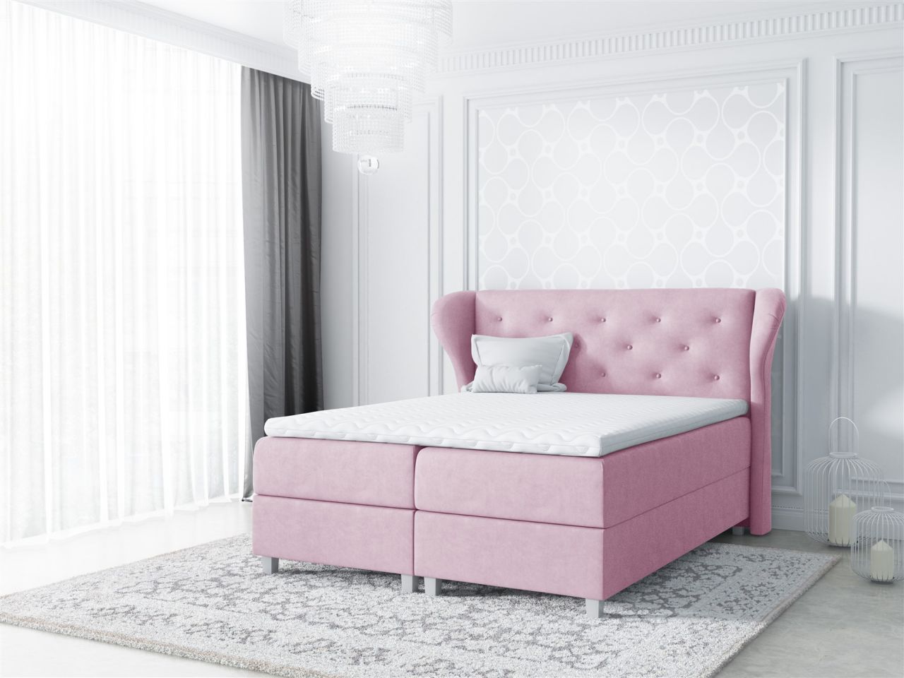 Boxspringbett Schlafzimmerbett ARIANNA 180x200cm Stoff Rose