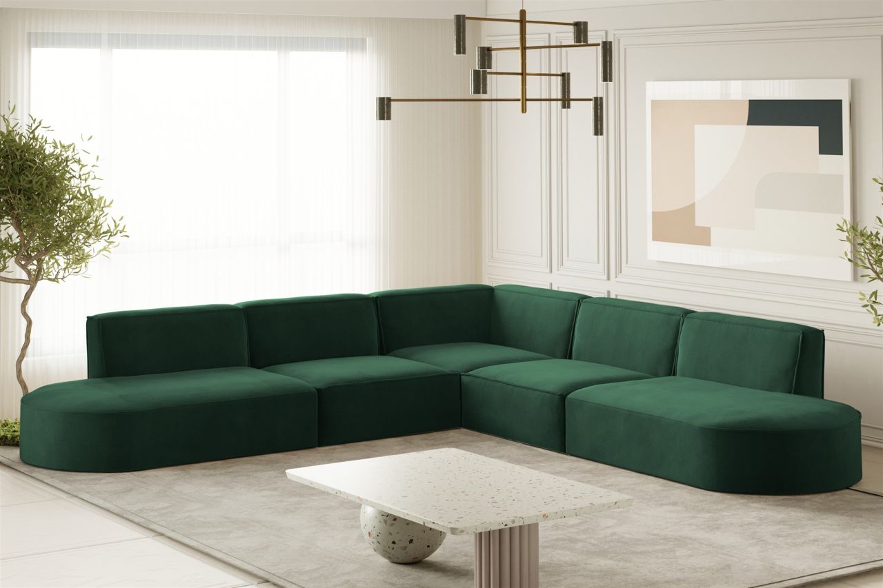 Ecksofa Designersofa PALMA Stoff Noel Grün Seite Universal