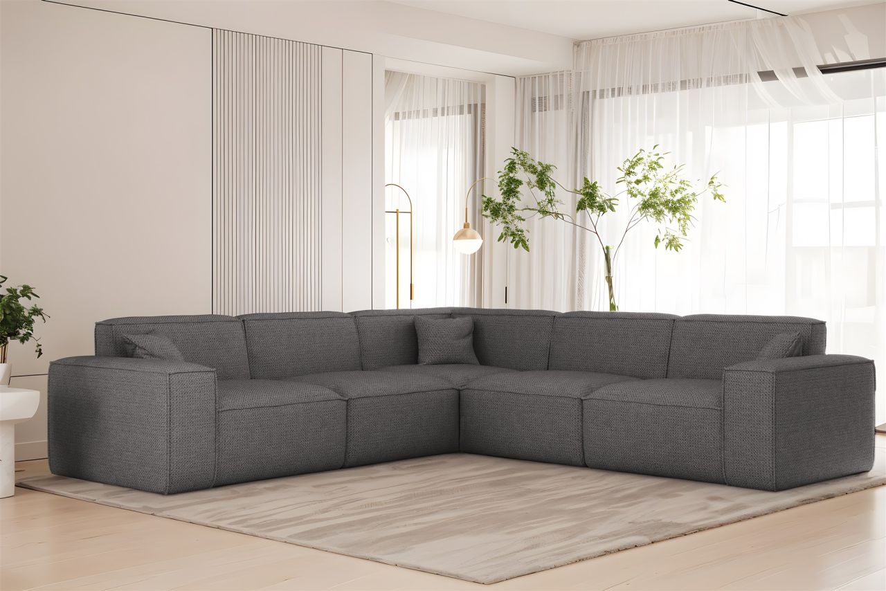 Ecksofa Designersofa CELES PREMIUM in Stoff Artico Grau Seite Universal