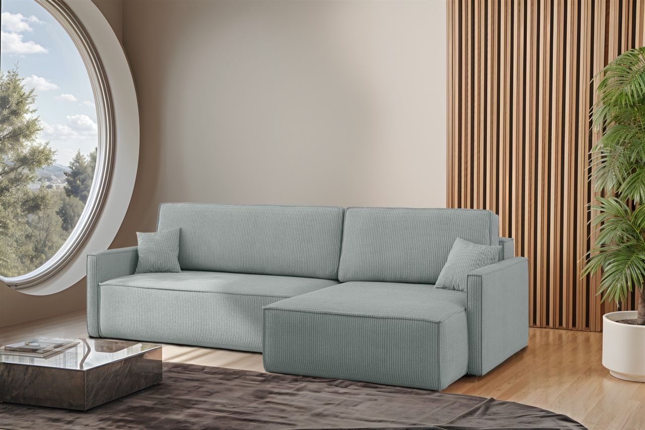 Ecksofa Schlafsofa Sofa LOUIS Stoff Scala Saphire Ottomane Rechts