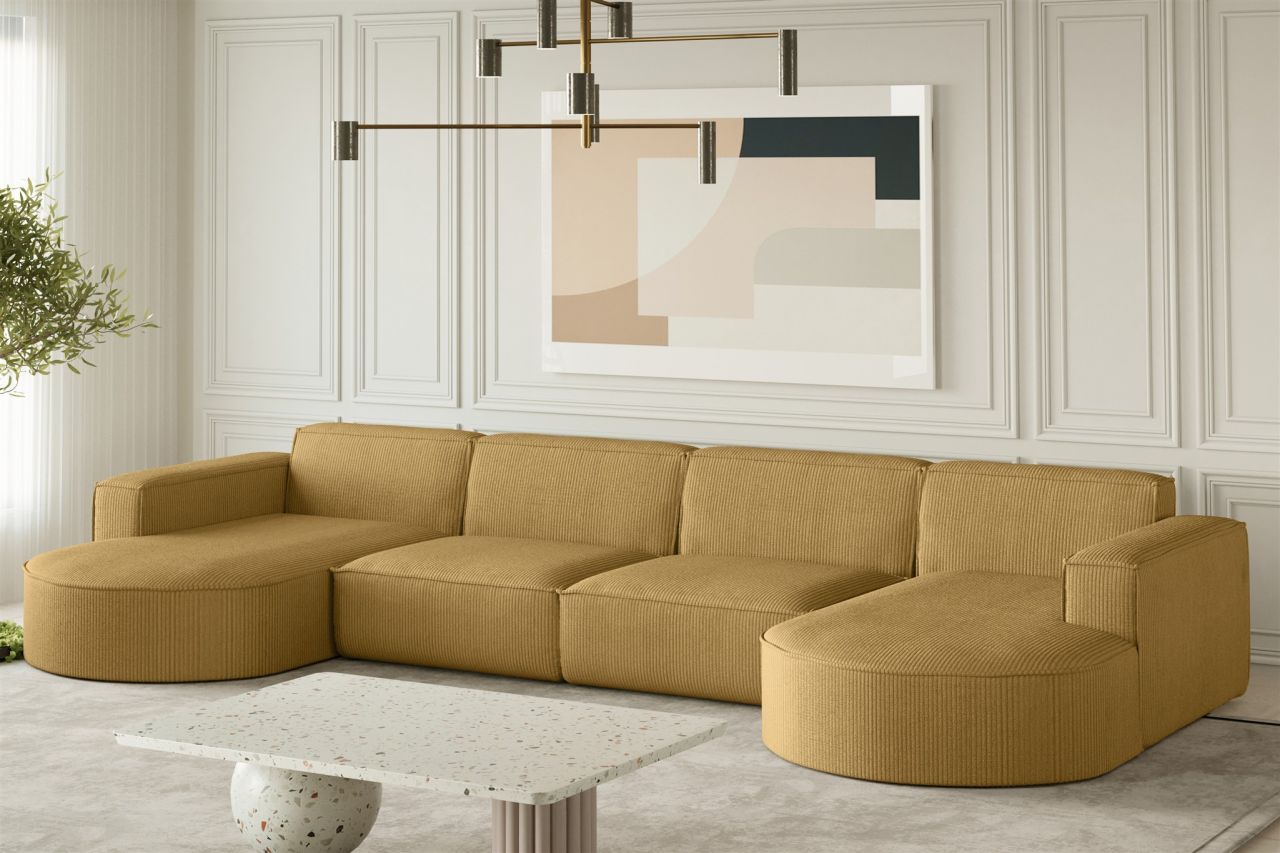 Wohnlandschaft U-Form Sofa PALMA XL in Stoff Scala Senfgelb