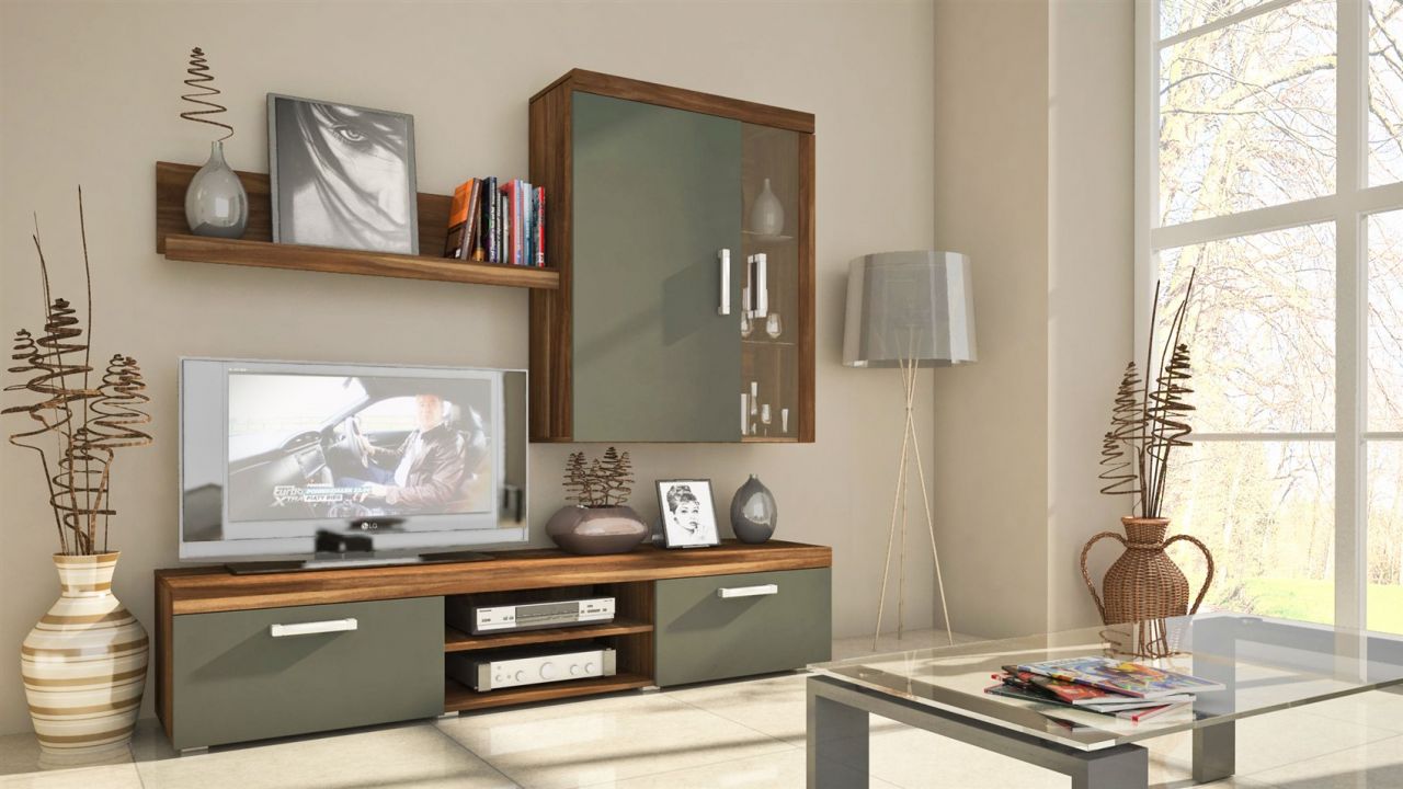 Wohnwand Schrankwand 3 tlg.TOM Zwetschke/ Grafit matt