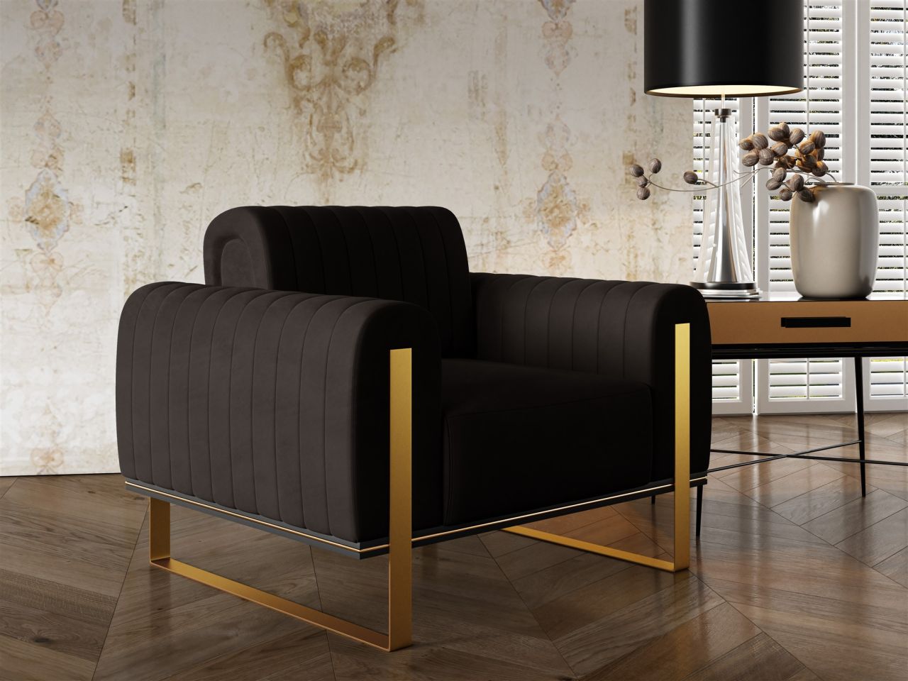 Sessel Designersessel VALERIE in Stoff Elisa Velvet Schwarz