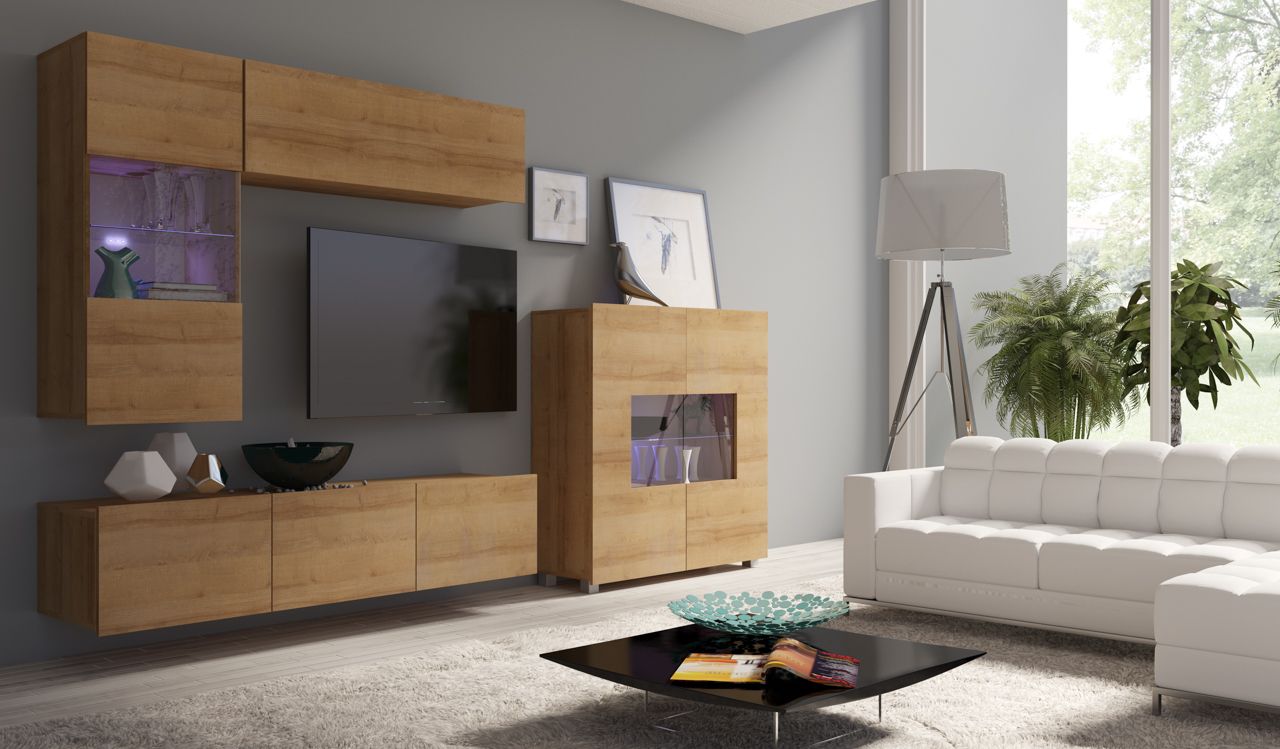 Mediawand Wohnwand 4 tlg - LABRI 3 - Sonoma Eiche matt