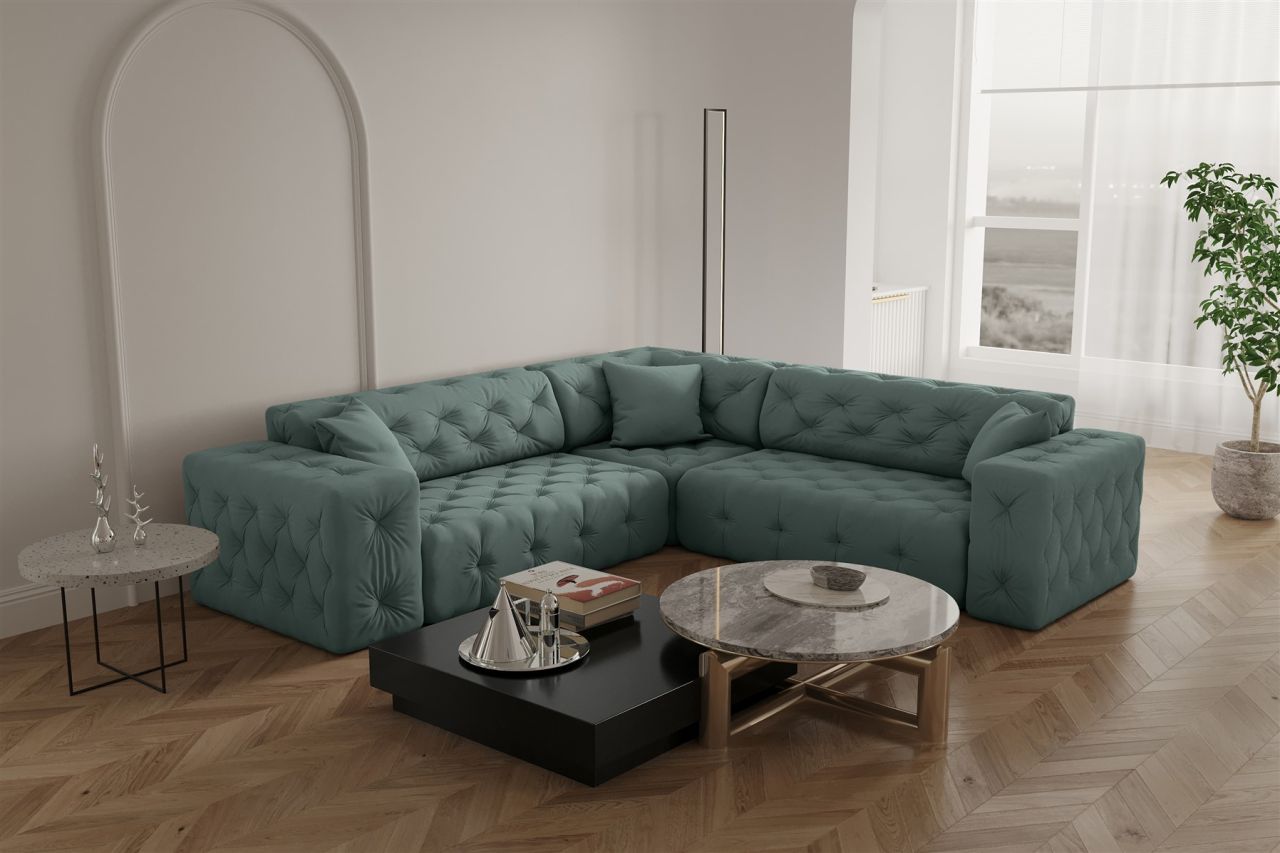 Ecksofa Designersofa CHANTAL in Stoff Opera Velvet Saphir Seite Universal
