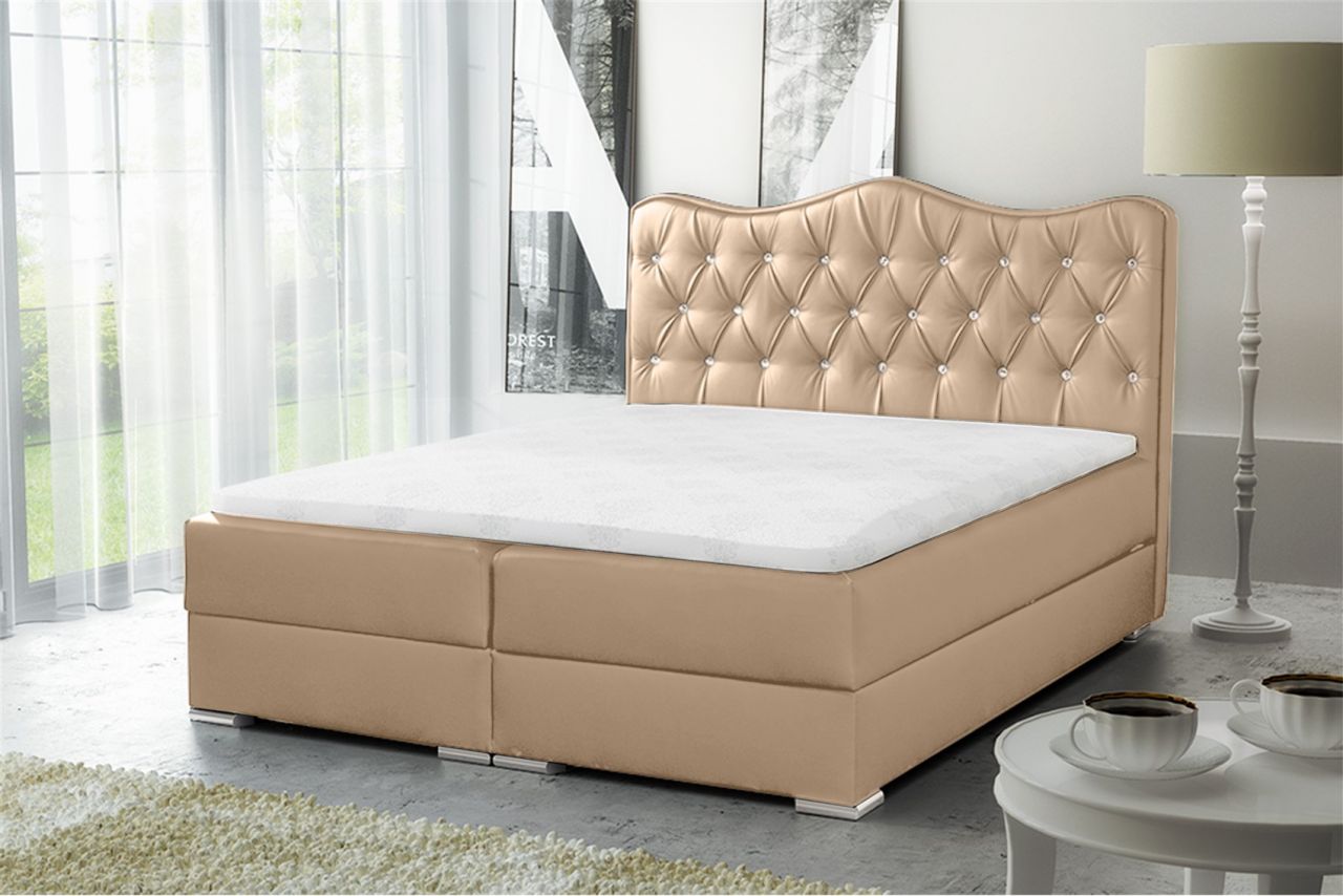 Boxspringbett Schlafzimmerbett SULTAN Kunstleder Creme 160x200cm
