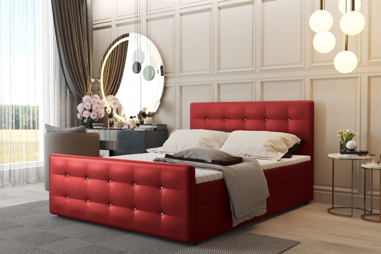 Boxspringbett Schlafzimmerbett CARLOS 180x200cm Kunstleder Madryt Rot inkl.Be...