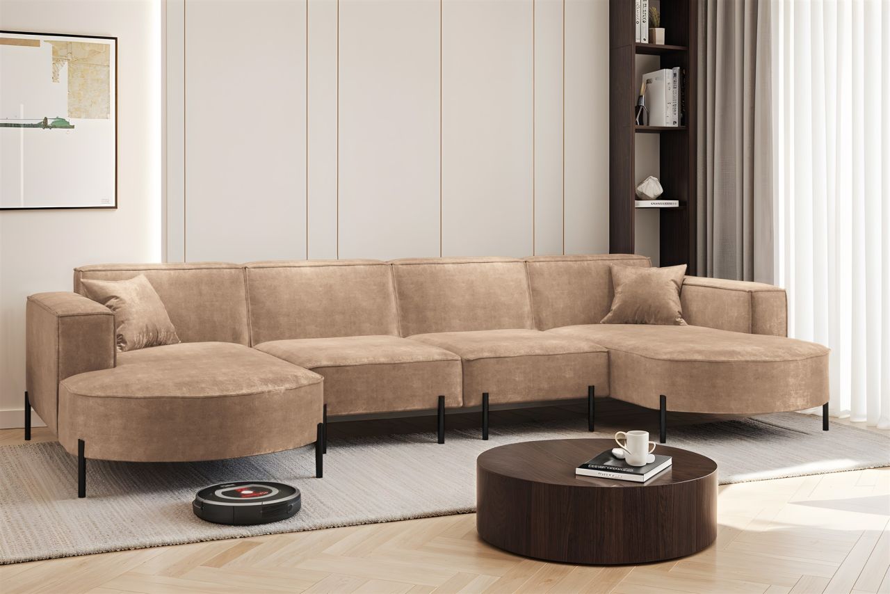 Wohnlandschaft U-Form Sofa VALENCIA XL in Stoff Noel Beige