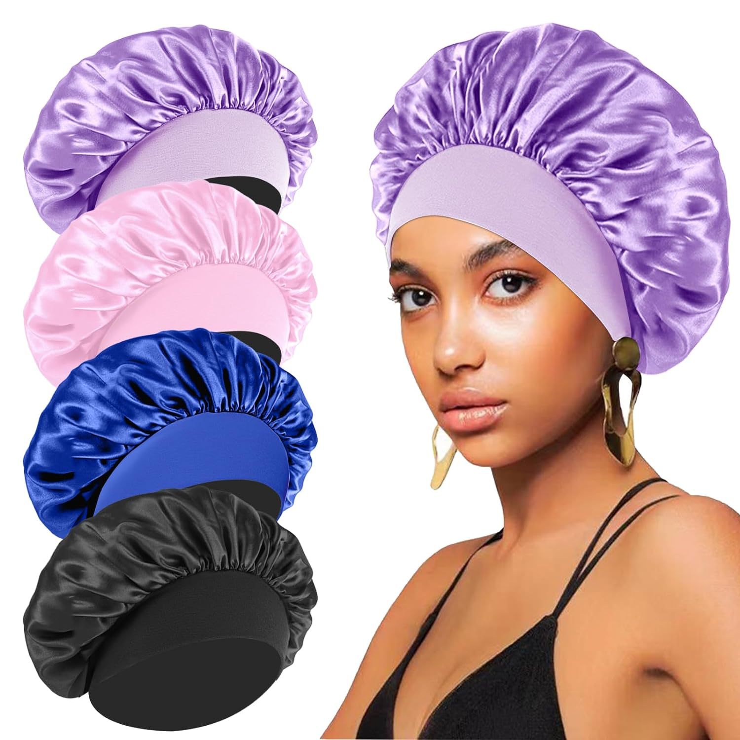 All match high elastic hair care hat confinement hat headband beauty cap shower cap female nursing satin sleeping cap