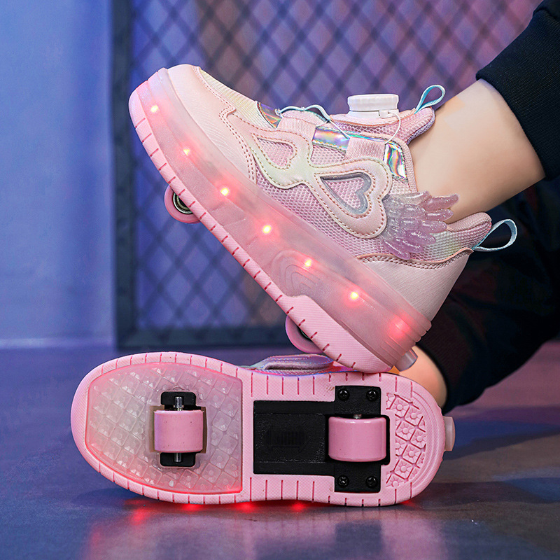 Kids Shoes Girls' Heely Shoes 2024 New Children's Luminous Roller Skates Can Walk Two Wheeled Heely Shoes Rotating Buckle Sports Shoes