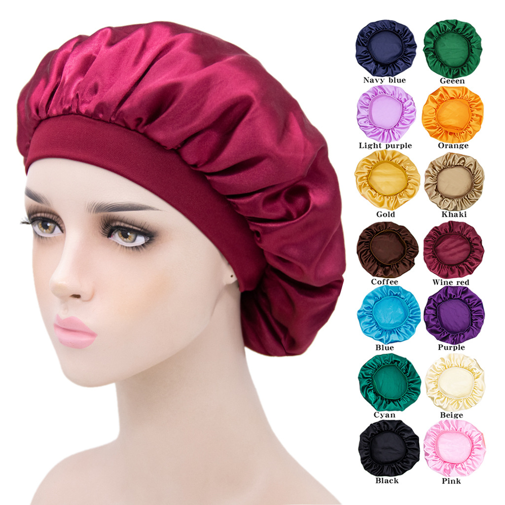 New Silk Sleeping Cap Satin Elastic Narrow Brim Shower Cap Round Cap Home Hair Care Cap