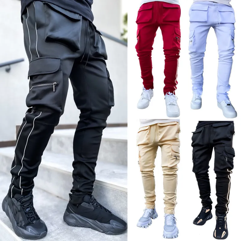Autumn Winter Joggers Men Cargo Pants Streetwear Hip Hop Straight Pant Fashion Solid Color Zipper Multi-pocket