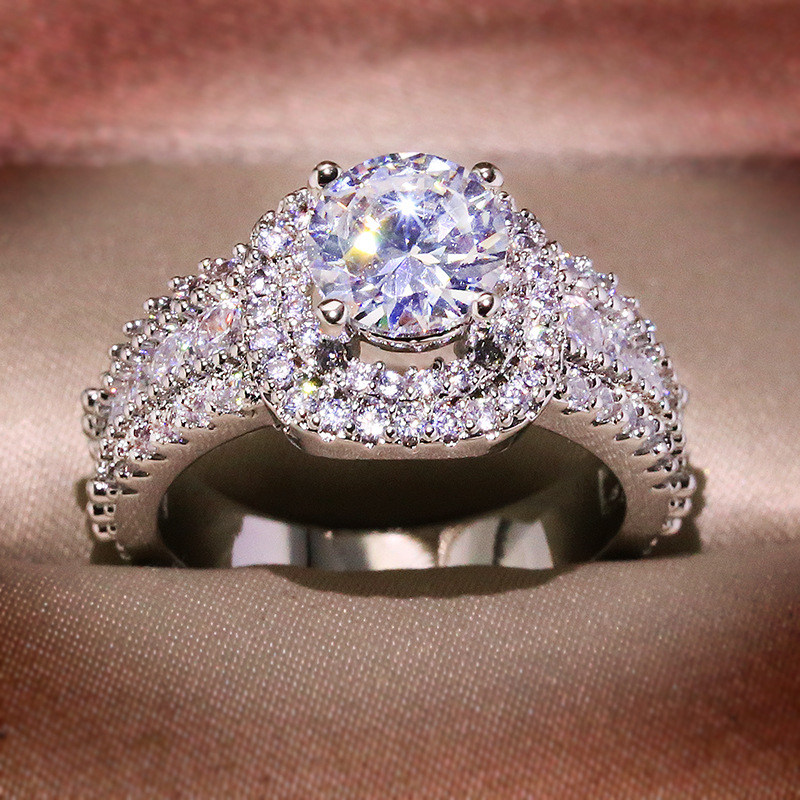 New white gold plated simulated diamond ring double layer super sparkling zirconia ring for women