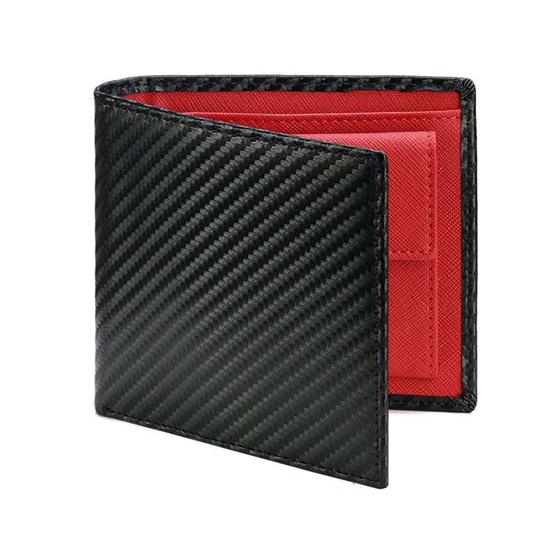 Men's Wallet Card Cases Men's Carbon Fiber Wallet Two Fold Genuine Leather Wallet With Multiple Card Slots And Coin Slots Short Wallet Clip