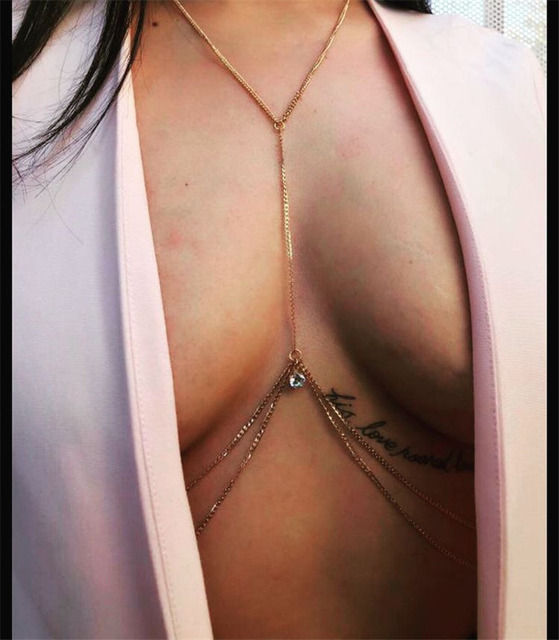 SM2291 European and American Body chain factory source crystal pendant multi-layer metal thin chain hanging neck body chain