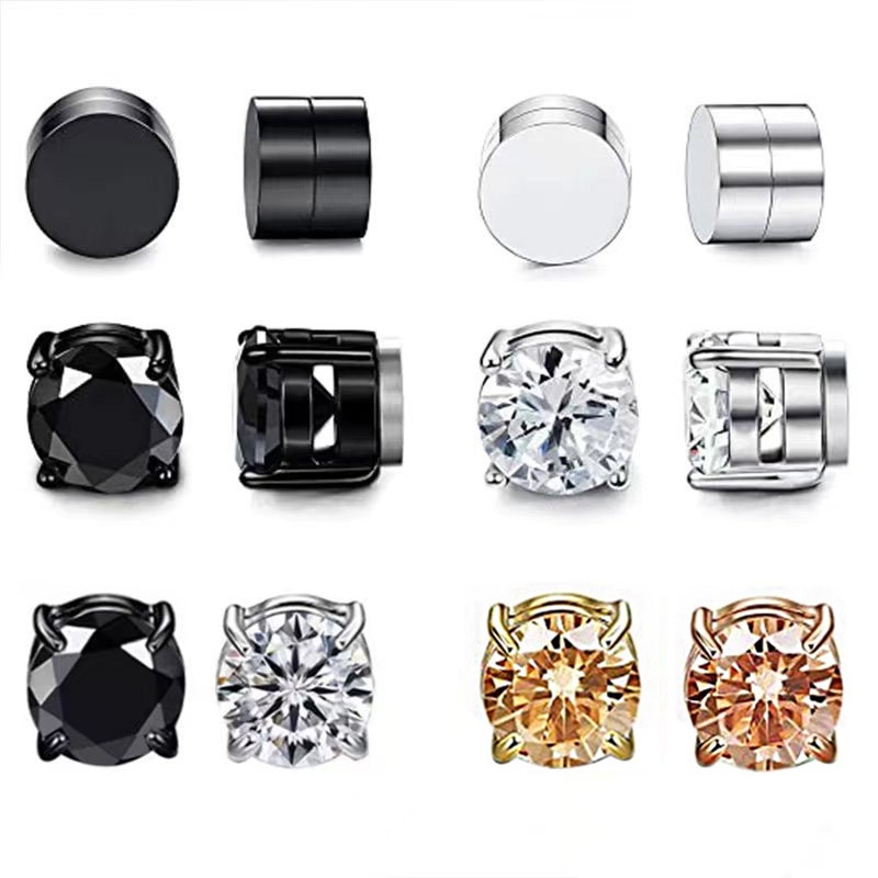 1Pair Crystal Strong Magnetic Ear Stud Easy Use Clip Earrings For Women Men Punk Round Zircon Magnet Earrings Non Piercing Jewelry