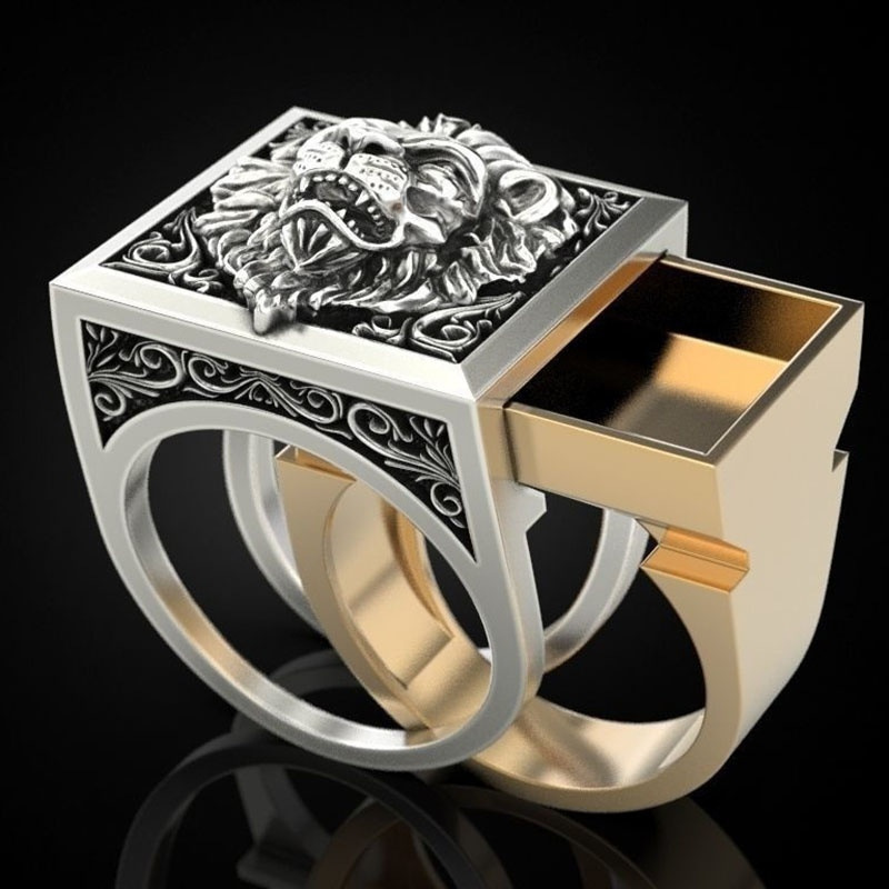 Hip Hop Punk Street Trend Luxury Lion Two-piece Ring Retro Creative Fashion Ring Men's Ring Single Jewelry