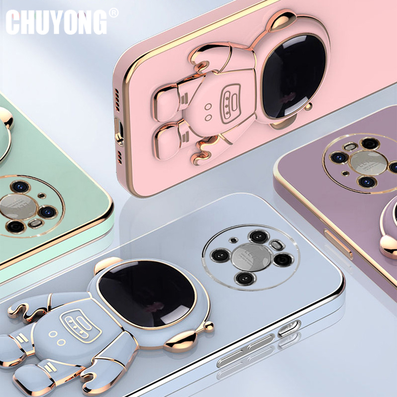 Luxury Plating Holder Case for Huawei Mate 40 30 20 10 Pro P50 Pro P40 P30 Lite P20 Y6 Y7 Y9 Prime 2019 Cases Astronaut