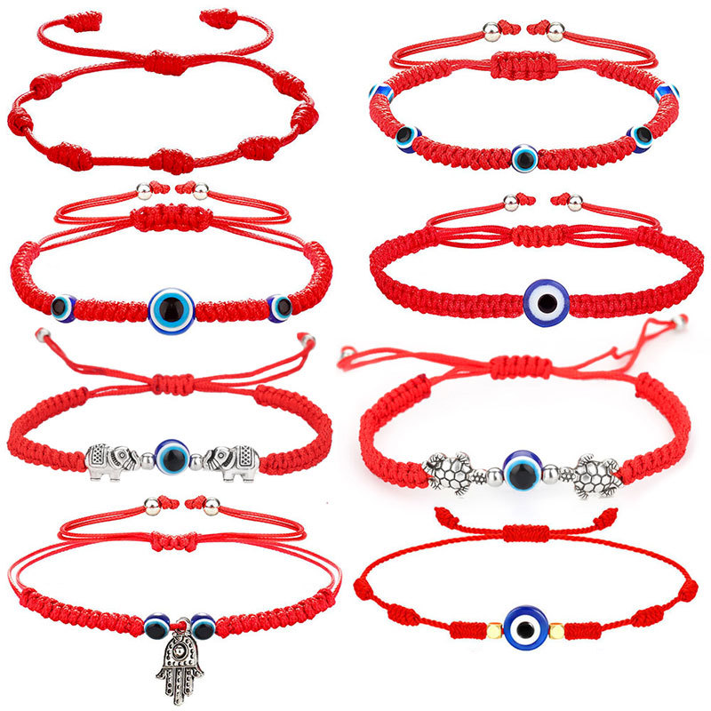 7 knot braided red rope bracelet female Evil hamsa palm eye evil devil's eye pendant bracelet