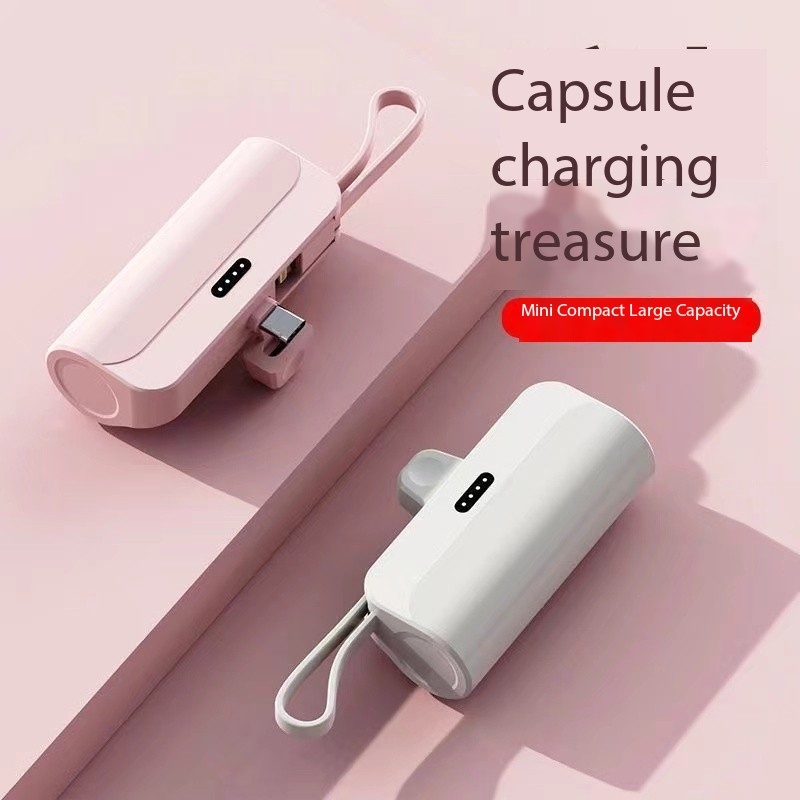 Portable mini self-cable capsule power bank with large capacity 10000 mAh 5000 mAh iPhoneuniversal for Huawei mobile phones